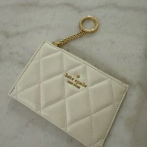 NEW! Kate Spade Cream Quilted Card Holder with Gold Chain
